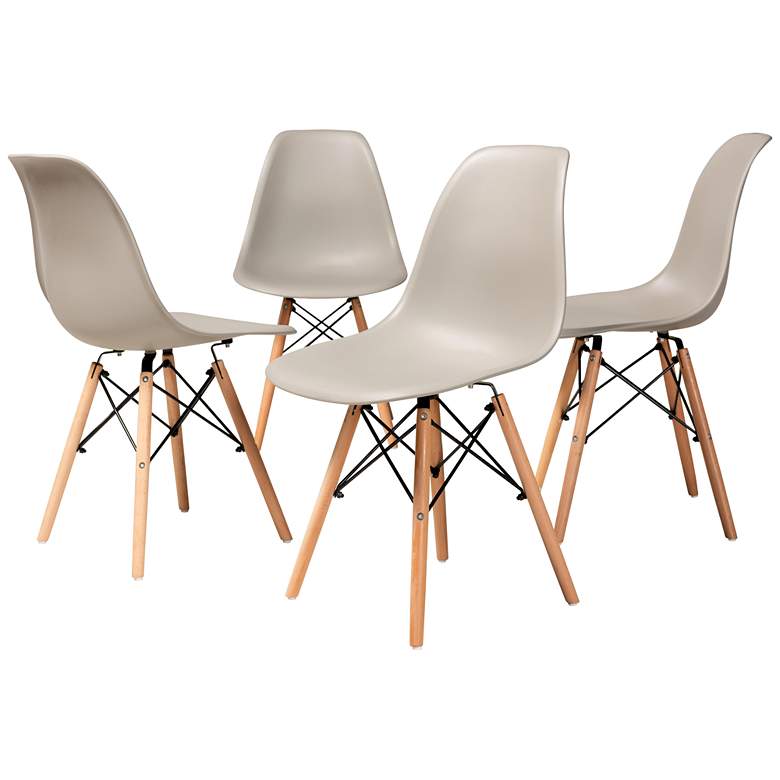 Image 2 Jaspen Beige Plastic Oak Brown Wood Dining Chairs Set of 4