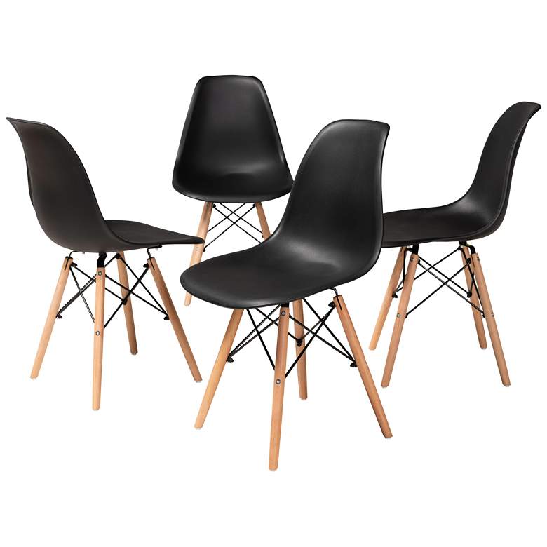 Image 2 Jaspen Black Plastic Oak Brown Wood Dining Chairs Set of 4