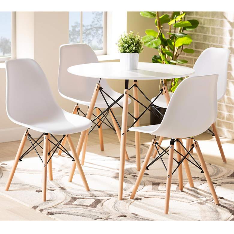 Image 1 Jaspen White Plastic Oak Brown Wood 5-Piece Dining Set