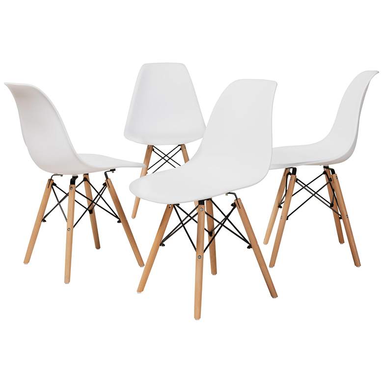 Image 2 Jaspen White Plastic Oak Brown Wood Dining Chairs Set of 4