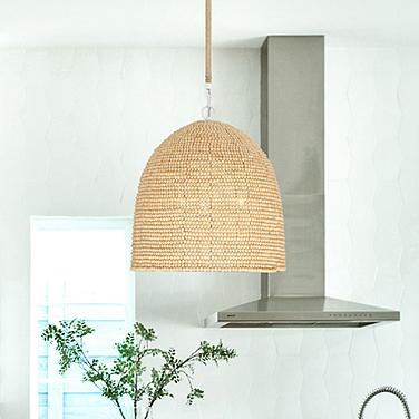 Jasper 16"W Matte White Metal Wood Beaded 3-Light Pendant