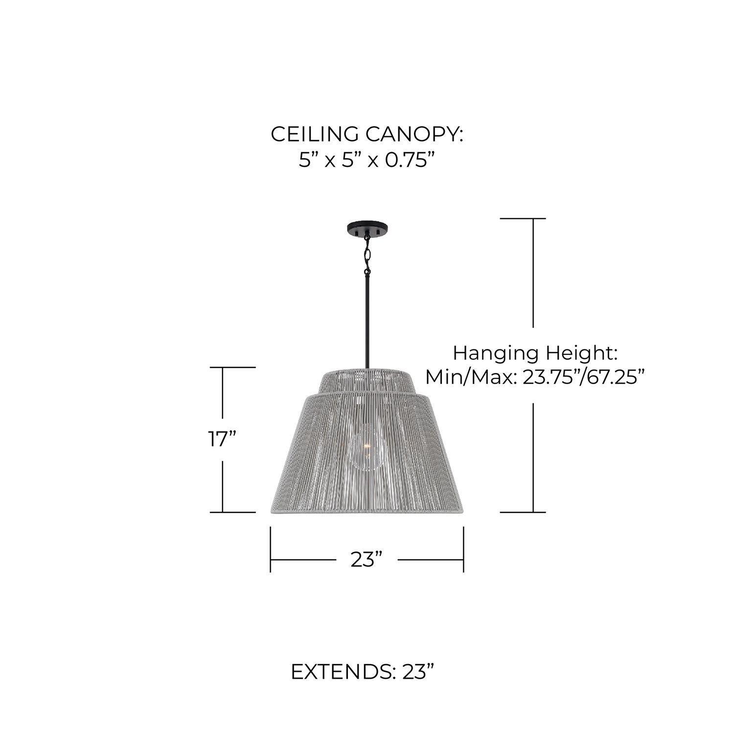 Image 5 Jasper 23"W Black with Gray Shade Indoor/Outdoor Hanging Light more views