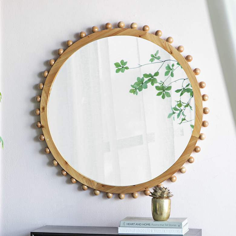 Image 2 Jasper 33.5 Brown Wood Round Mirror