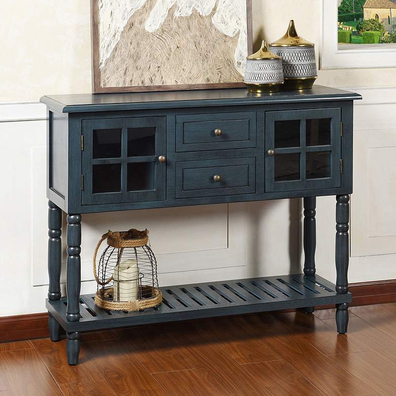 Image 1 Jasper 42" Wide 2 Drawer 2 Door Antique Navy Blue Farmhouse Console Ta