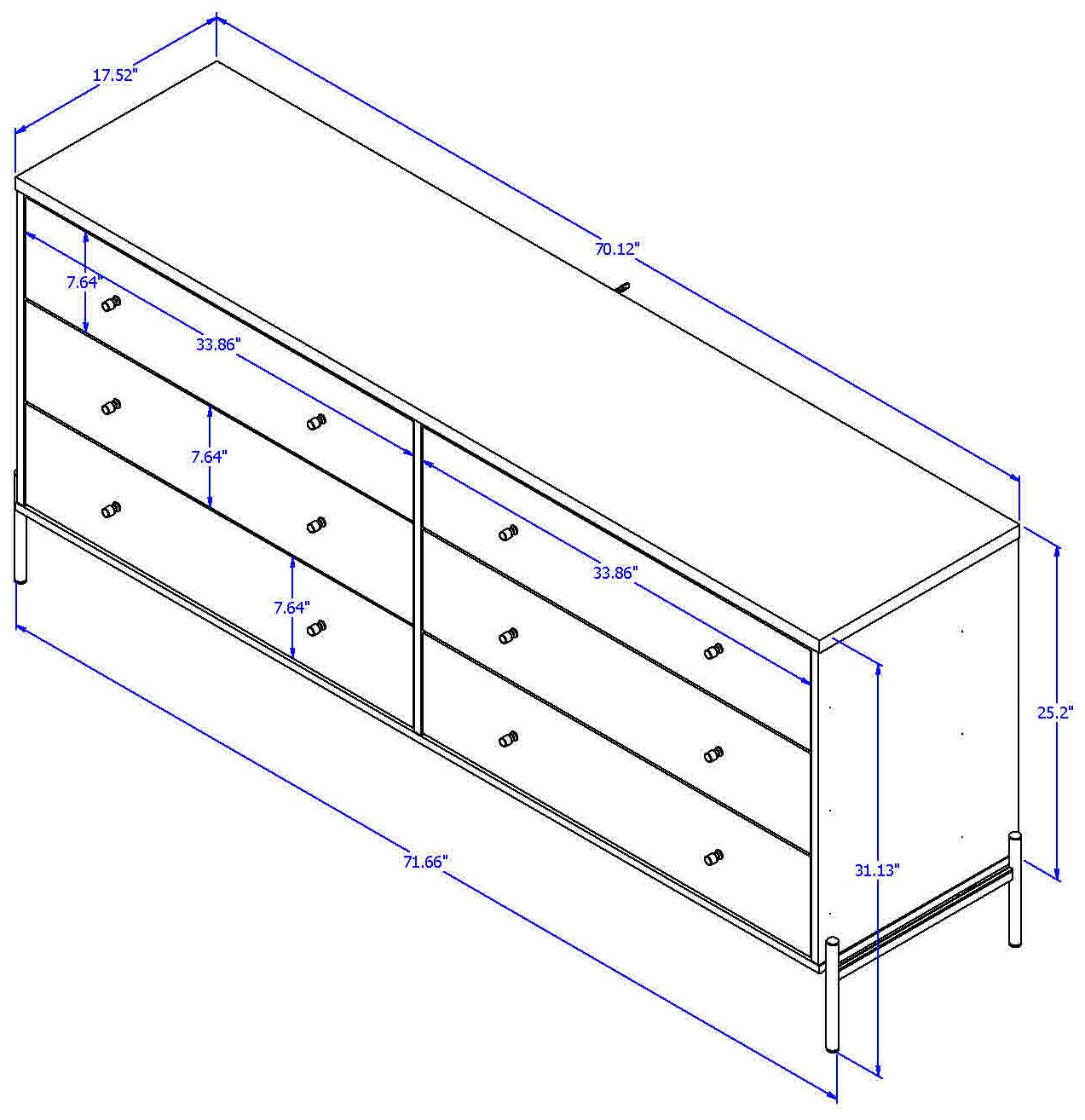 Image 3 Jasper 71.65in. Double Dresser with Steel Gold Legs in Grey Gloss more views