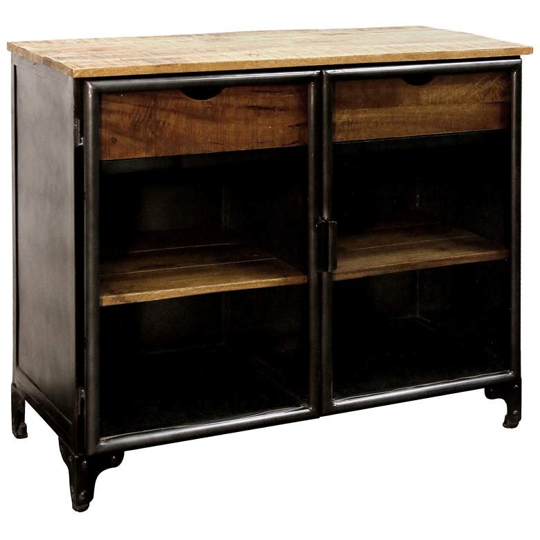 Image 1 Jasper - Espresso Accent Cabinet with Natural Wood Top and Drawers