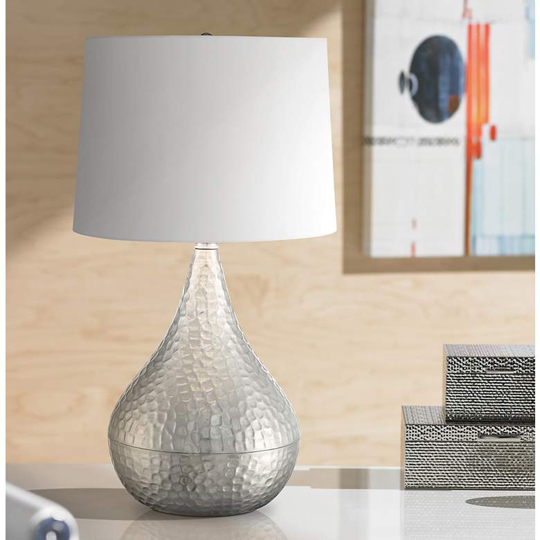 Image 1 Jasper Hammered Metal Brushed Steel Gourd Table Lamp