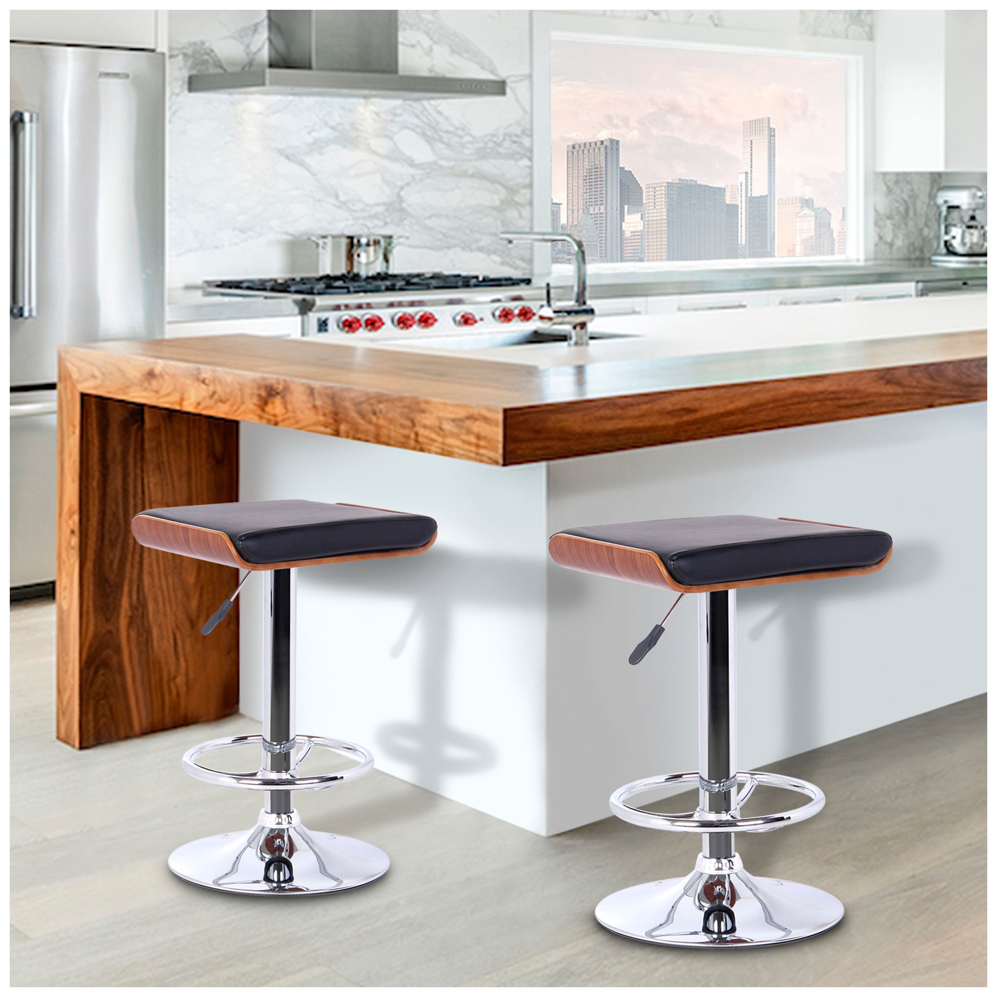 Image 4 Java Adjustable Swivel Barstool in Black Faux Leather and Chrome Finish more views