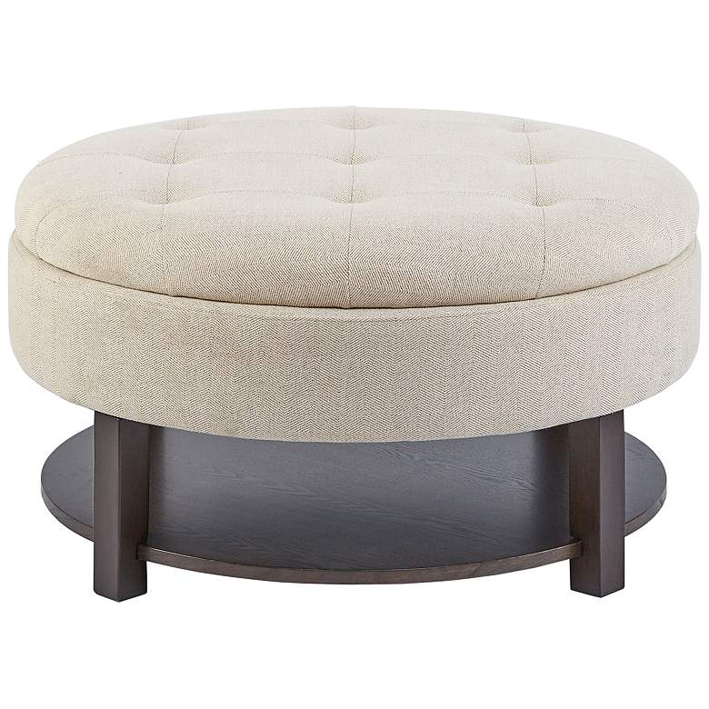 Image 2 Javier Cream Fabric Tufted Round Storage Ottoman