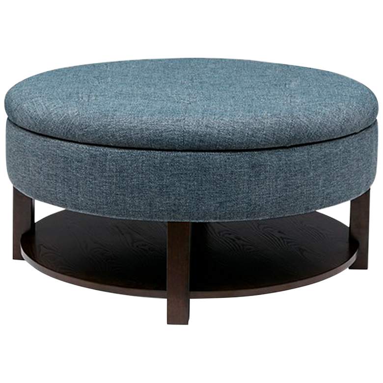 Image 2 Javier Denim Fabric Tufted Round Storage Ottoman