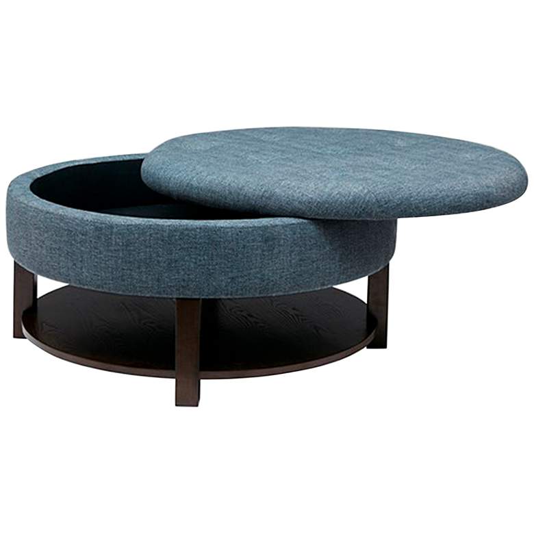 Image 4 Javier Denim Fabric Tufted Round Storage Ottoman more views