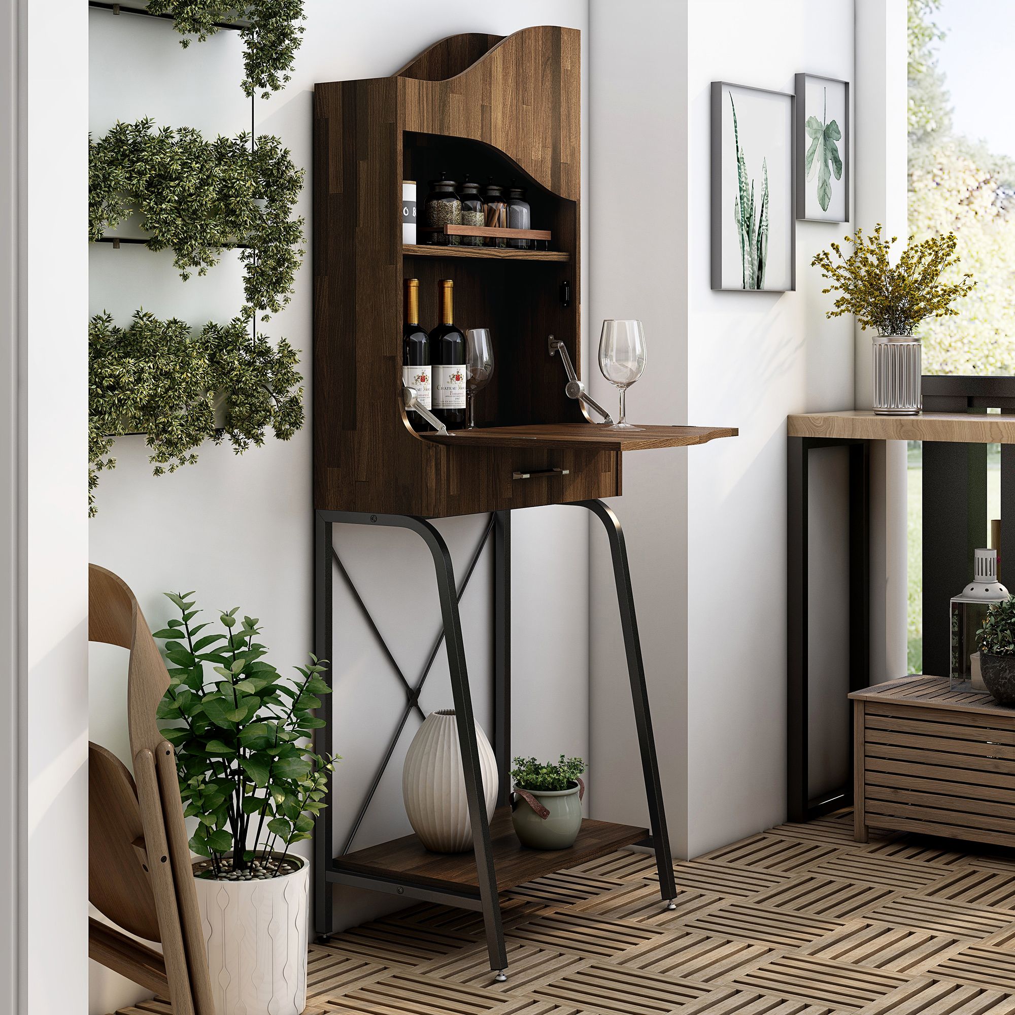 Jax 23 1/2"W Light Hickory 1-Drawer Mini Bar with Shelves