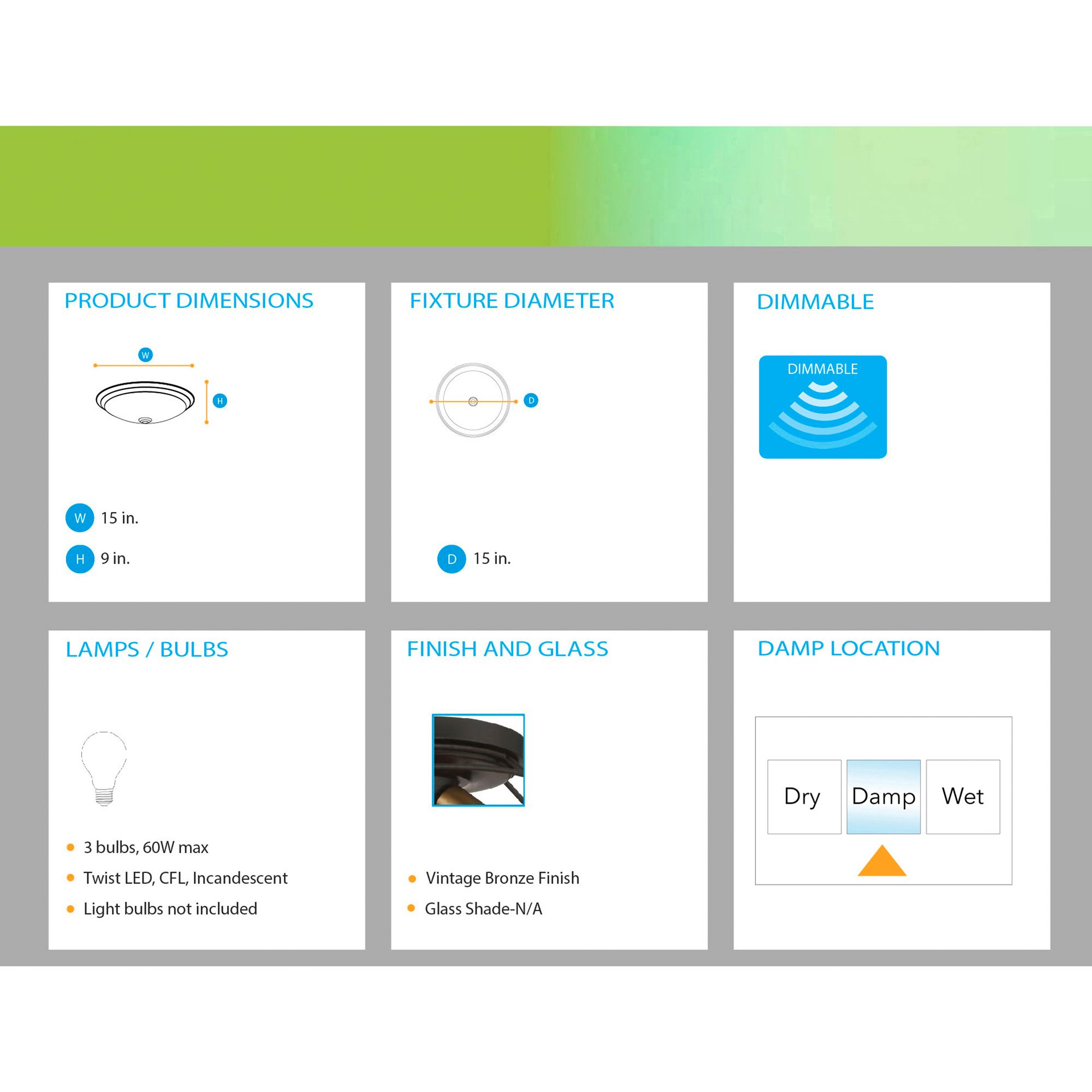 Image 4 Jax Industrial 15" Wide Vintage Bronze 3-Light Ceiling Light more views