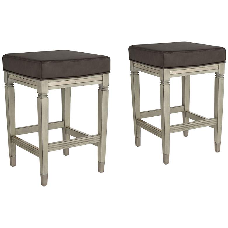 Image 1 Jaxon 26" Gray Faux Leather and Gunpowder Wood Counter Stools Set of 2