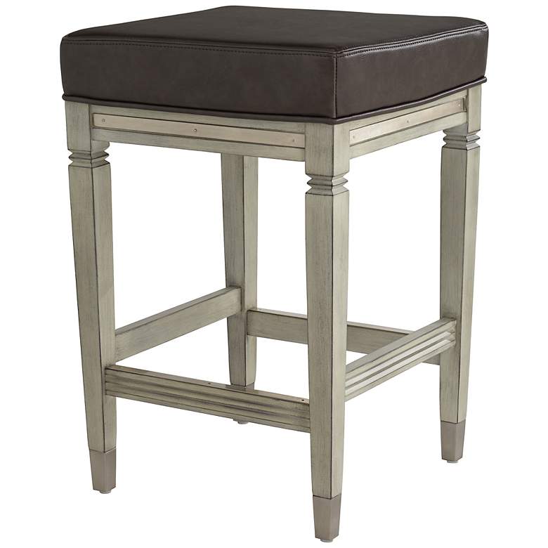 Image 7 Jaxon 26" Gray Faux Leather and Gunpowder Wood Counter Stools Set of 2 more views