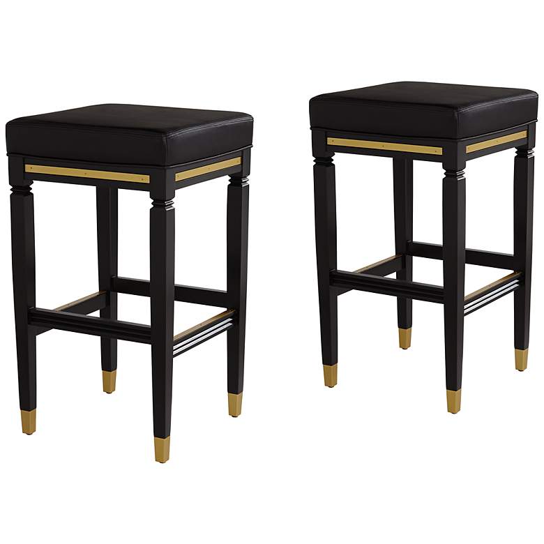 Image 2 Jaxon 31 1/4" Black Faux Leather and Wood Bar Stools Set of 2