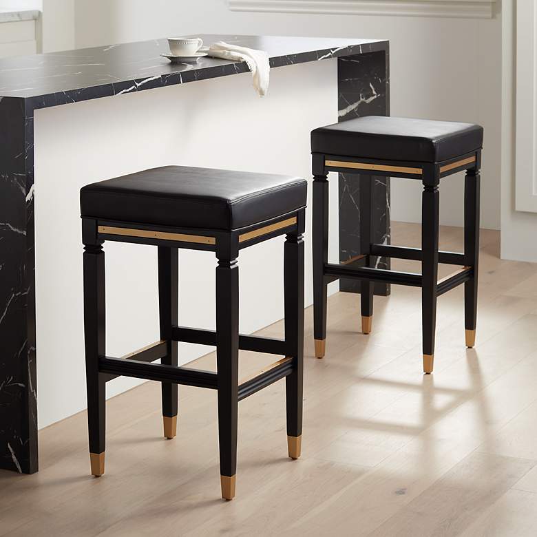 Image 1 Jaxon 31 1/4" Black Faux Leather and Wood Bar Stools Set of 2