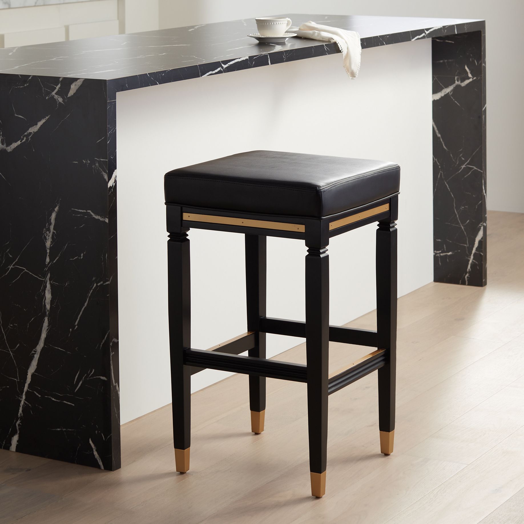 Jaxon 31 1/4" Black Faux Leather and Wood Bar Stools Set of 2