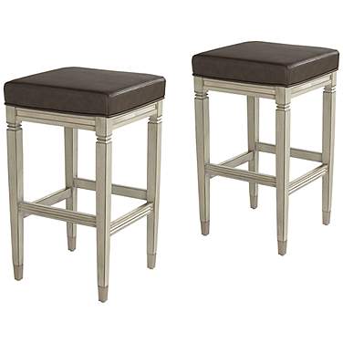Jaxon 31" Gray Faux Leather and Gunpowder Wood Bar Stools Set of 2