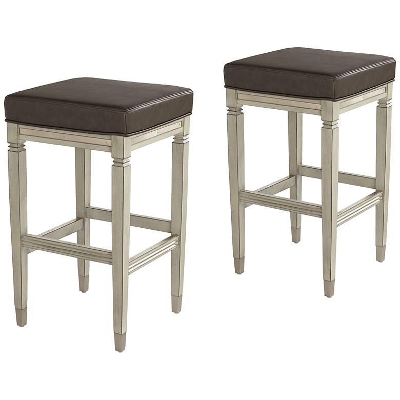 Image 1 Jaxon 31" Gray Faux Leather and Gunpowder Wood Bar Stools Set of 2