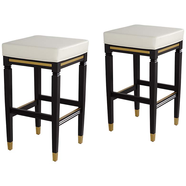 Image 2 Jaxon 31" White Faux Leather and Black Wood Bar Stools Set of 2