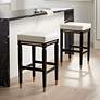 Thumbnail1 of Jaxon 31" White Faux Leather and Black Wood Bar Stools Set of 2