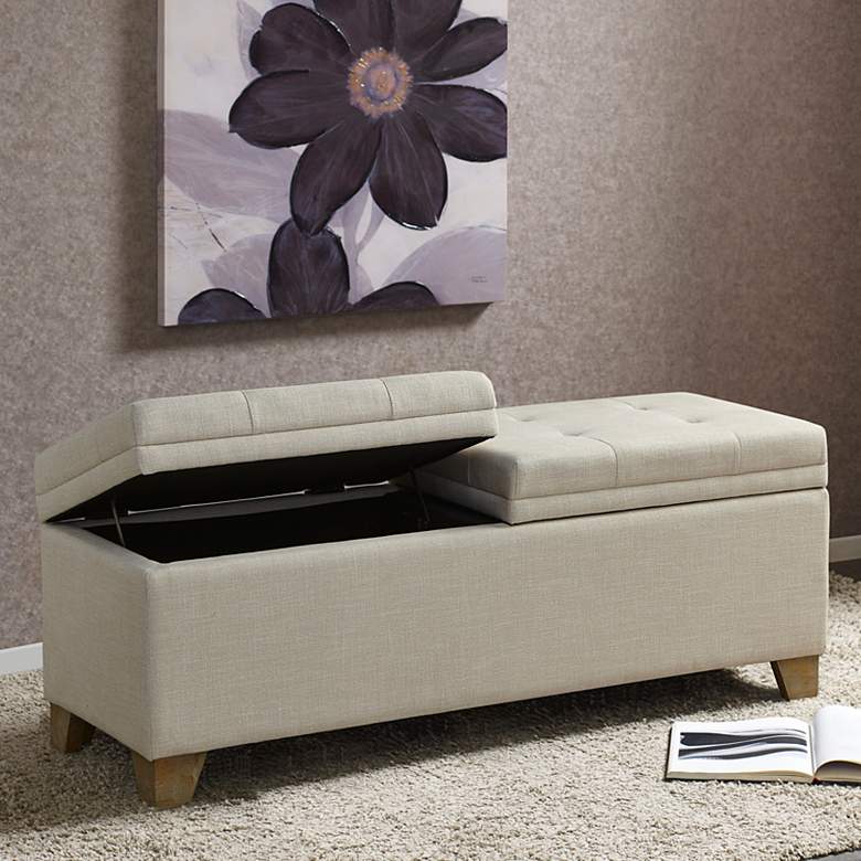 Image 1 Jaxon 52 1/2" Wide Natural Fabric Tufted Storage Bench