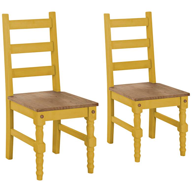 Image 1 Jay Matte Yellow Wash Wood Dining Chair Set of 2