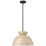 Jaycen 16"W Matte Black Dome Pendant Light w/ Natural Bamboo