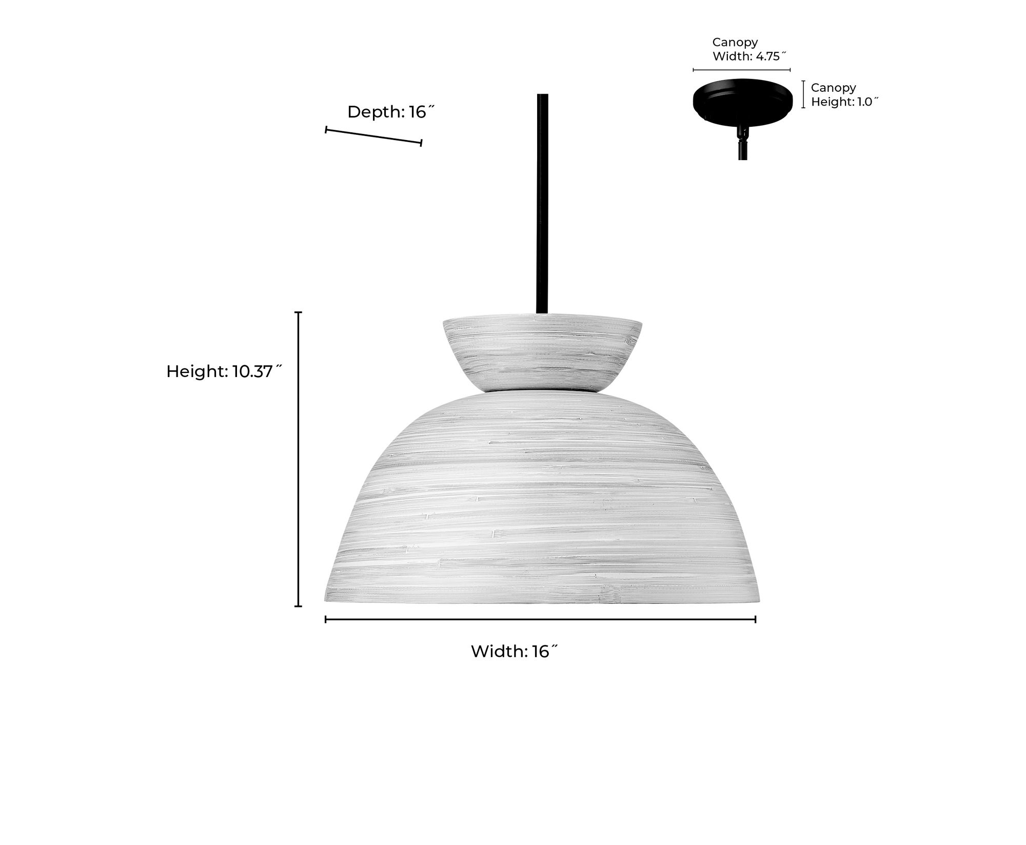 Image 6 Jaycen 16"W Matte Black Dome Pendant Light w/ Natural Bamboo more views