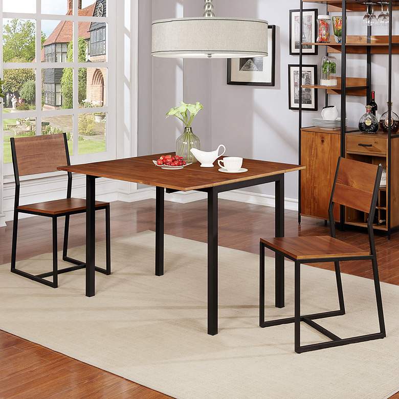 Image 1 Jayci Natural Wood and Black Metal 3-Piece Dining Table Set