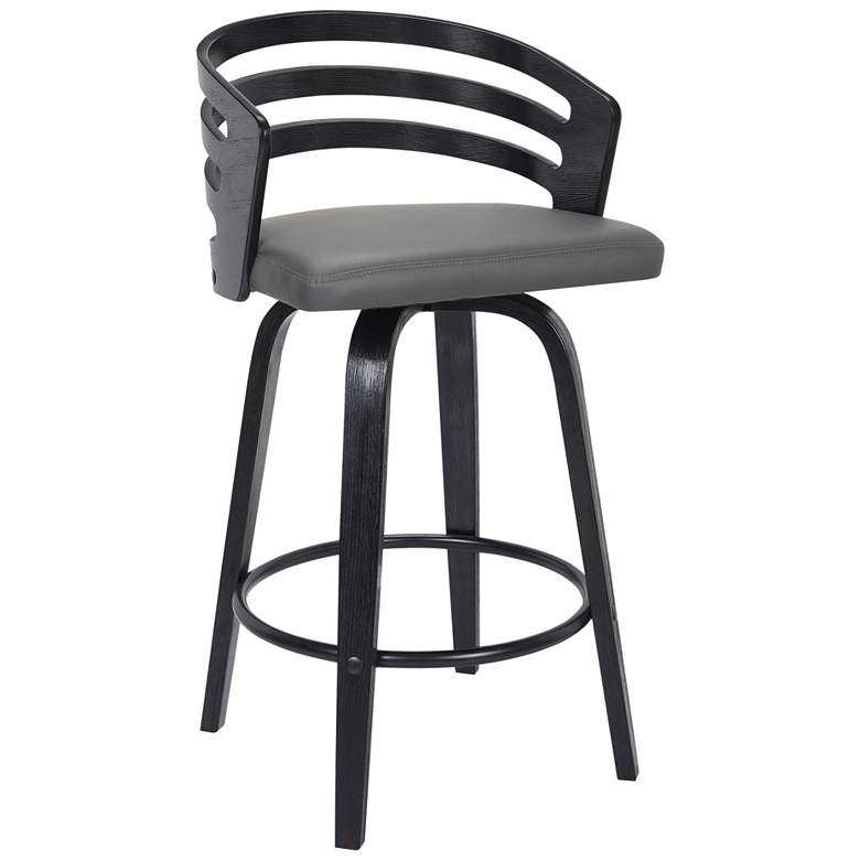 Image 1 Jayden 26 in. Swivel Barstool in Black Finish with Gray Faux Leather