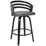 Jayden 26 in. Swivel Barstool in Black Finish with Gray Faux Leather