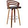 Jayden 26 in. Swivel Barstool in Brown Faux Leather and Walnut Wood