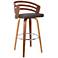 Jayden 30 in. Swivel Barstool in Brown Faux Leather and Walnut Wood