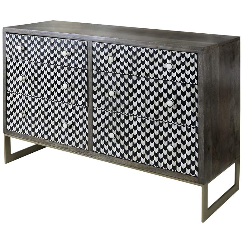 Image 1 Jayden 54 inch Wide Black and White Mosaic 6-Drawer Accent Chest