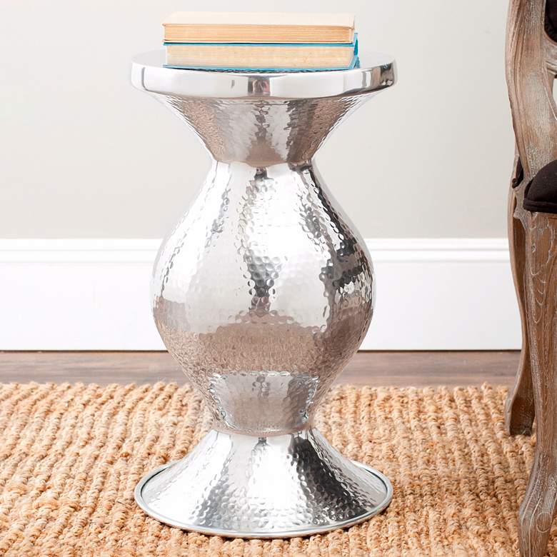 Image 1 Jaylee 21" High Hammered Aluminum Small Accent Stool Table