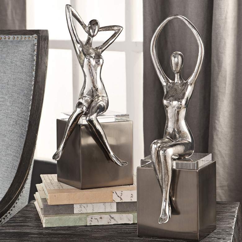 Image 1 Jaylene 18 1/4" High Tarnished Silver 2-Piece Statue Set