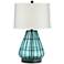Jaylin Metal Cage and Aqua Glass Table Lamp