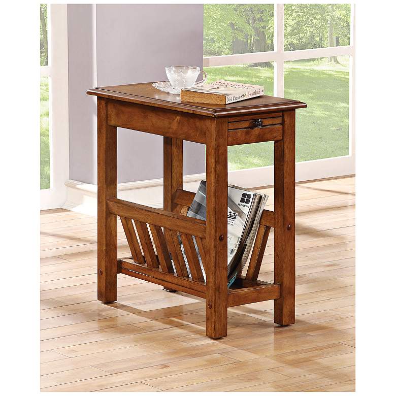 Image 1 Jayme 22 inchW Tobacco Magazine-Rack Pull-Out Tray Side Table