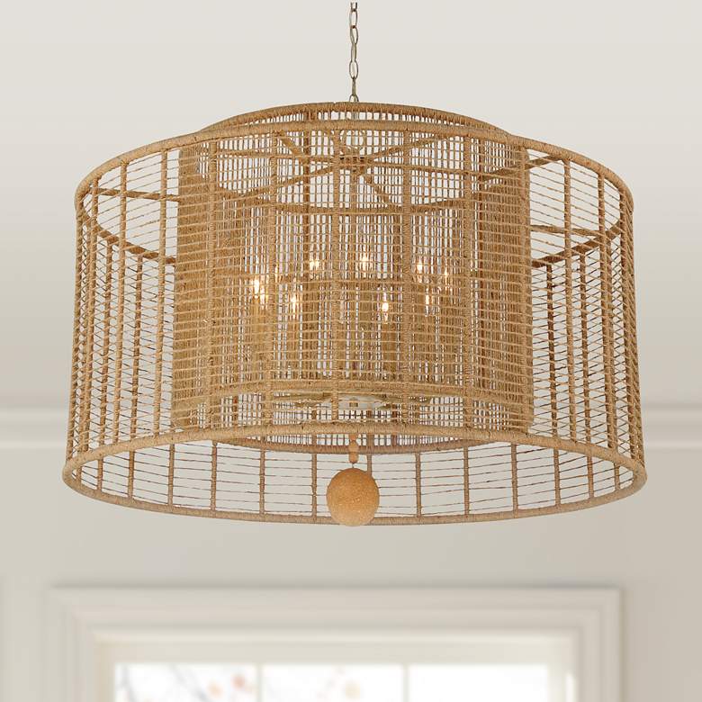 Image 1 Jayna 42 3/4 inch Wide Silver Natural Jute 12-Light Modern Drum Chandelier