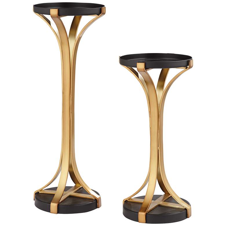 Image 1 Jayna Warm Brass Black Metal Candle Holders Set of 2