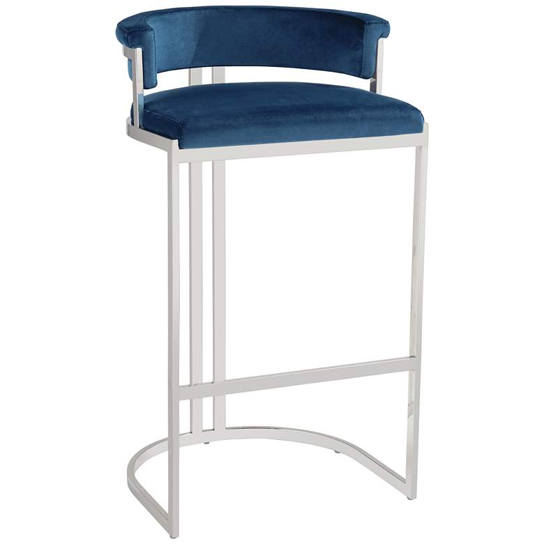 Image 3 Jazmin 31 inch High Blue Velvet and Stainless Steel Barstool