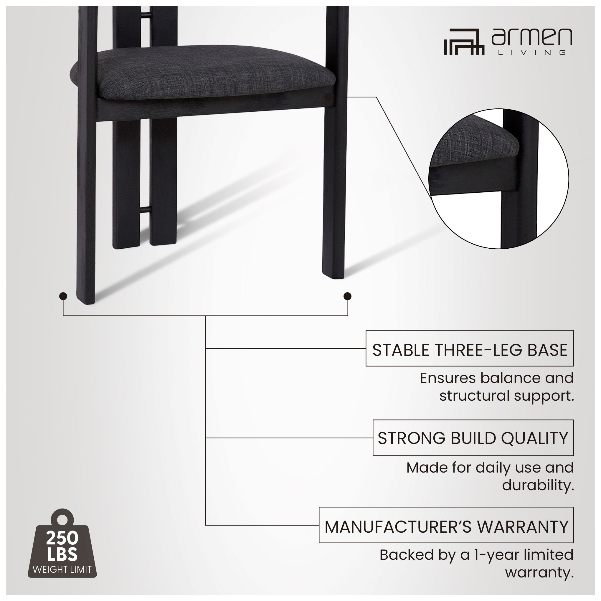 Jazmin Black Brush Wood Dining Chairs Set of 2 in scene