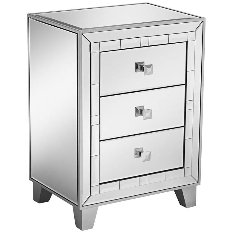Jazyln 19&quot; Wide Mosaic Trim Mirrored 3-Drawer Accent Table