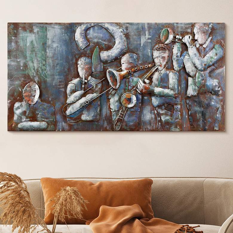 Image 1 Jazz Band" Mixed Media Iron Hand Painted Dimensional Wall Art