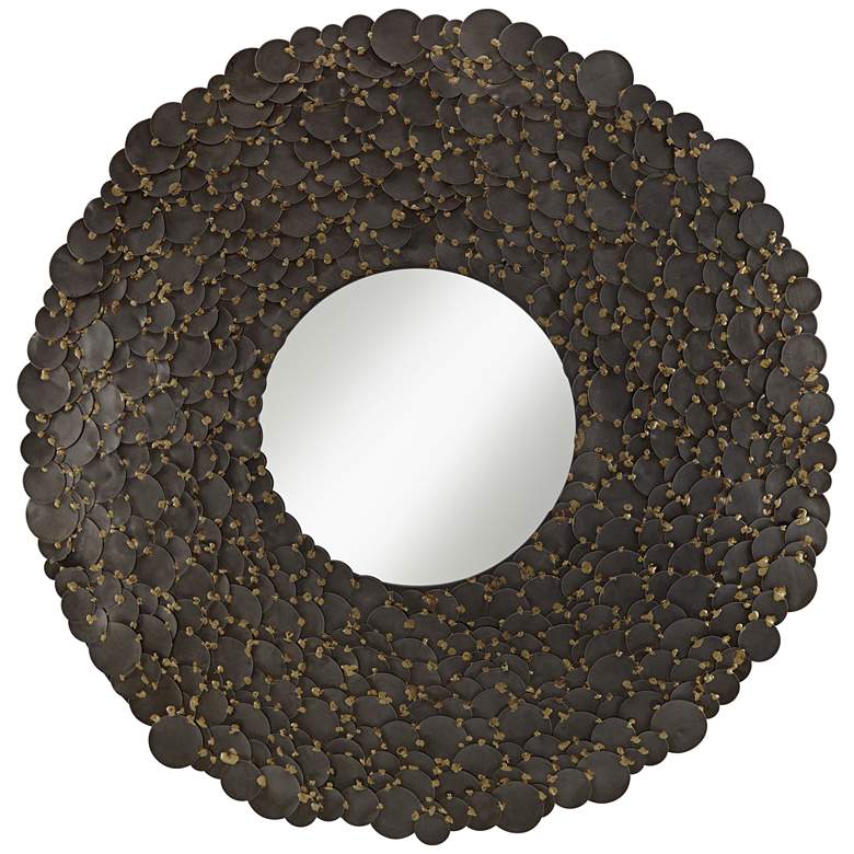 Image 1 Jeannette Pewter Gray Hammered Discs 30 inch Round Wall Mirror