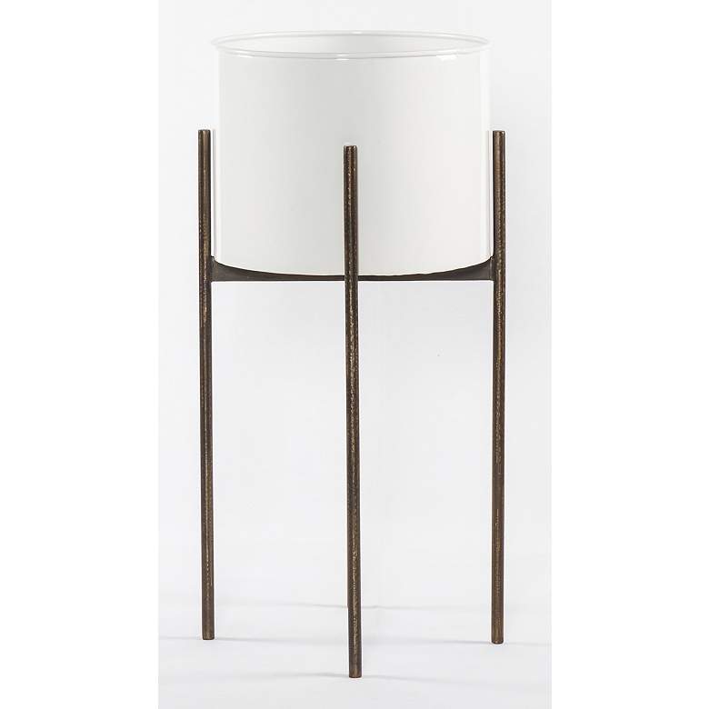 Image 3 Jed 29 1/2 inch High Glossy White and Brass Outdoor Planter more views