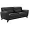 Jedd 82" Wide Black Leather and Brown Wood Sofa