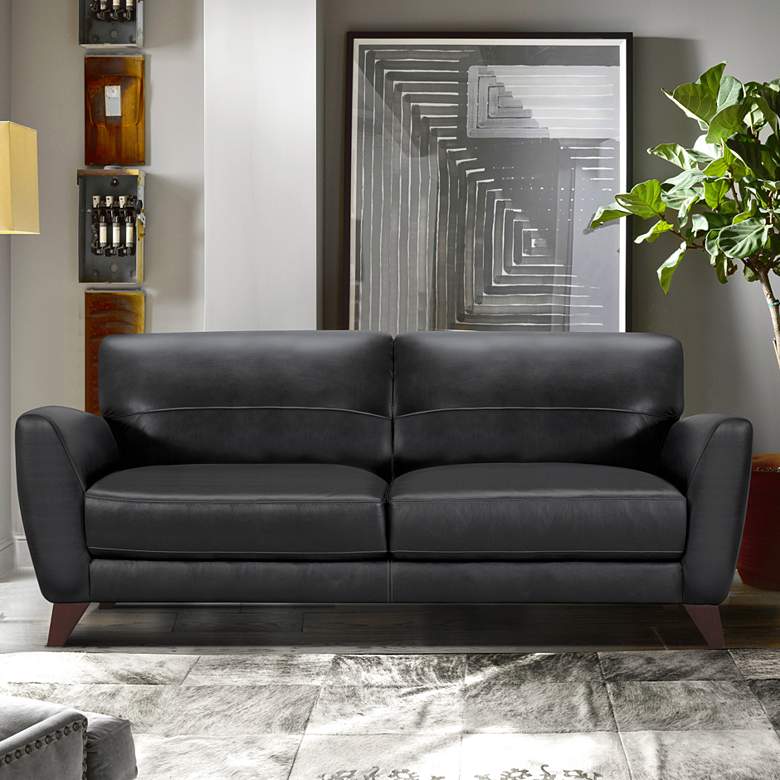 Image 1 Jedd 82 inch Wide Black Leather and Brown Wood Sofa